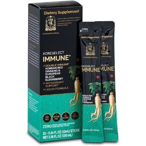 Immune [Korean Red Ginseng Extract with Elderberry Liquid Sticks] Korean Immunity Support, Blood Circulation Booster, Natural Energy Supplement, 6 Year Old Asian Panax Ginseng - 10 Count in Kuwait