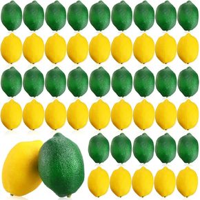 48 Pieces Summer Fake Fruit Fake Lemons Lifelike Artificial Fruit Mixed Green and Yellow Decorative Artificial Lemons Lemon Decorations for Party Table Summer Kitchen Prop Decoration