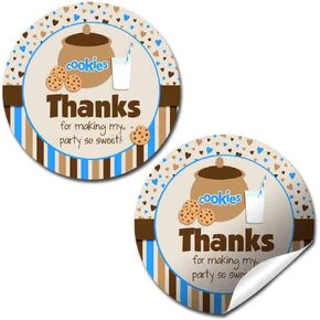 Milk and Cookies Cookie Jar Thank You Sticker Labels for Boys, 40 2" Party Circle Stickers by AmandaCreation, Great for Party Favors, Envelope Seals & Goodie Bags