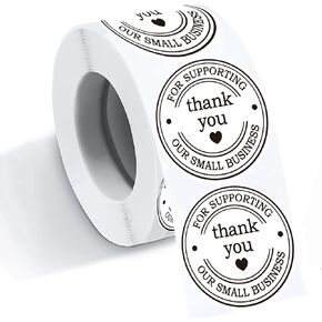 1.5" Round Thank You Stickers - Printed Thank You for Supporting Our Small Business Stickers with Hearts - 500 Thank You Labels Per Roll