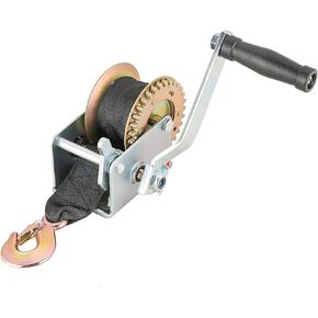 DASBET Boat Trailer Winch Hand Winch Crank Cable with 16FT(5m) Black Webbing, Heavy Duty Strap Gear Hand Winch with Crank Handle Gear Winch Manual Winch for Trailer, Boat or ATV (1200LBS)