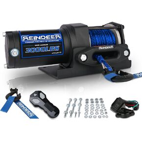 REINDEER New 12V Winch 3000 lb Load Capacity Electric Winch Kit Synthetic Rope with Hawse Fairlead Waterproof IP67 with Wireless Remotes for 4X4 Side by Side 4 Wheeler ATV UTV Rescue Recovery