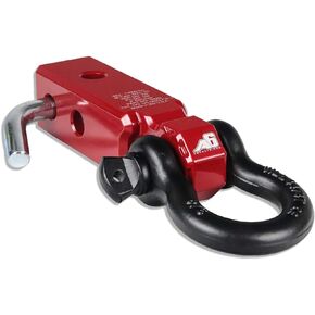 AGENCY 6 Recovery Shackle Block Assembly 2 INCH Double Hole Powder Coat RED - Hitch Receiver Block - Proudly Made in The USA with US Certified Materials - Includes Hitch pin and D-Ring