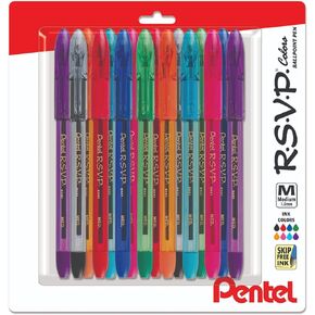 Pentel RSVP Medium Point Pens - Ballpoint - 1.0 mm - Clear Barrel - Assorted Ink Colors, Pack Of 16
