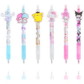 oneZHI 6 Pcs Cartoon Ballpoint Pens Cute Kawaii Kitty Cat Gel Ink Pens Melody Black 0.5mm Writing School Supplies Office Anime Gift for Girls Students Women