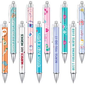 Nurse Ballpoint Pens Lovely Cartoon Cute Retractable Nursing Funny Ink for Medical Assistants Students Workers Office Appreciation Gifts (10 Pcs)