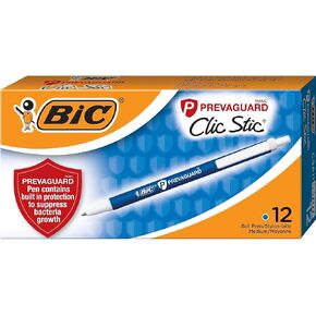 BIC PrevaGuard Clic Stic Ballpoint Pen Contains Built-in Protection On the Pen To Suppress Bacteria Growth, Black, 60-Count
