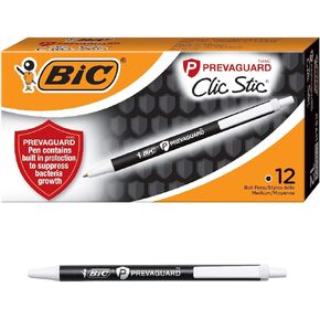 BIC PrevaGuard Clic Stic Ballpoint Pen Contains Built-in Protection On the Pen To Suppress Bacteria Growth, Black, 60-Count