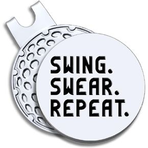 Swing Swear Repeat Golf Ball Marker with Magnetic Hat Clip, Funny Golf Gift for Men Woman