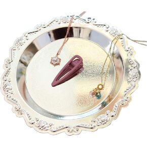 Round Storage Tray Necklace tray Jewelry Holder Organizer Dessert Plate Fruit DishRing Dish Organizer Holder Home Decor Wedding Gift for Perfume Candle Holiday Party (Golden, Mini)