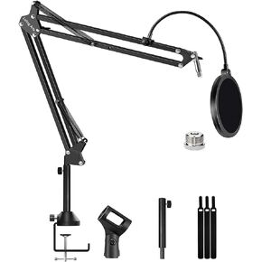 QuadCast Mic Arm,Overhead Boom Arm Microphone Stand Desk Mount with Adapter Pop Filter High Profile for HyperX S Quadcast Blue Yeti Shure SM7B Rode Razer Seiren Mini SoloCast Elgato Wave, Fifine Mics