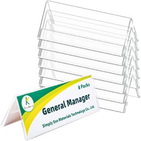 Name Plate for Desk 8 Pack 8.45"x3", Clear Acrylic Office Name Tent Holders, Double-Sided Name Plates Display Stand for Conference Business Training Event Classroom Store