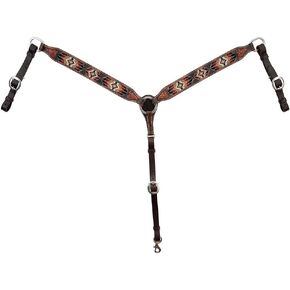 Distressed Southwestern Beaded Breast Collar for Horse, Turq/BRWN/Wht, One Size