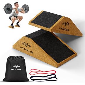 Squat Wedge, Cork Squat Wedge Block,Heel Elevated Squat, Balance Board For Upright Workout Posture,Workout Step For Knees Over Toes, Non-Slip Squat Wedge, Resistance Band, Elastic bands