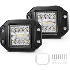 BUNKER INDUST 5" Inch Flood LED Light Pods,Pair Flush Mount LED Work Light 4800LM Light Bar Backup Driving Lights Waterproof for Truck Tractor Off Road 4x4 Jeep Pickup SUV ATV UTV Golf Cart
