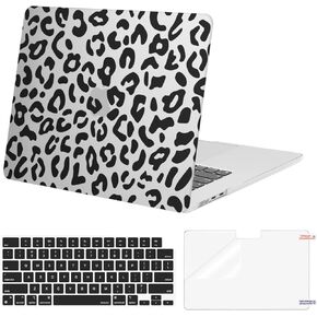 MOSISO Compatible with MacBook Air 15 inch Case 2023 2024 Release M3 A3114 M2 A2941 with Touch ID, Plastic Leopard Grain Hard Shell Case & Keyboard Cover & Screen Protector, Black