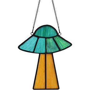 Stained Glass Window Hanging Alien Decor,Sun Catchers Indoor Window Stained Glass UFO Decor,Alien Birthday Party Decorations for Window Living Room Bedroom (Green)
