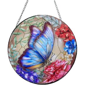 Butterfly Stained Glass Window Hangings 7.9" Double Sided Stained Glass Panels Colorful Sun Catchers for Window Wall Hanging Decor