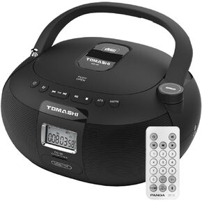 CD-50 CD Player Boombox with AM/FM Stereo Radio in Black Portable CD Player | Stereo Sound with Remote Control | LCD Display | USB/TF Card Drive Supported | Headphone Jack