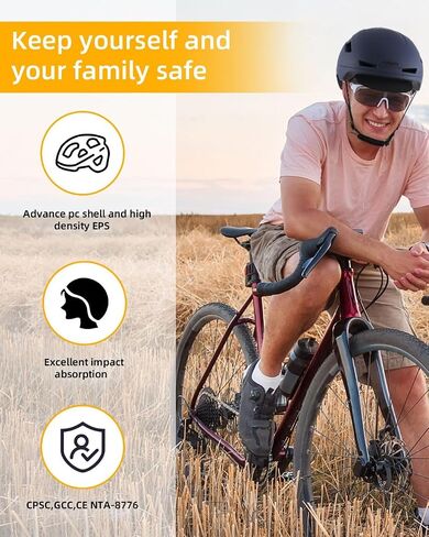 Bike Helmet Ebike Helmet with LED Lights - Urban Electric Bicycle Helmet for Adults, Men & Women - EN1078/CPSC/GCC& NTA-8776 Certified - Class 3 E-Bikes, Scooters, Commuter, Onewheel, Cycling in Saudi Arabia