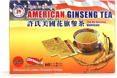 Hsu's Ginseng SKU 1032 | American Ginseng Tea, 120ct | Cultivated American Ginseng from Marathon County, Wisconsin USA | 许氏花旗参茶 | 120ct Box,西洋参, B0071M7O9A in Saudi Arabia