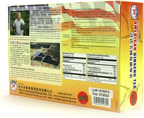 Hsu's Ginseng SKU 1032 | American Ginseng Tea, 120ct | Cultivated American Ginseng from Marathon County, Wisconsin USA | 许氏花旗参茶 | 120ct Box,西洋参, B0071M7O9A in Saudi Arabia