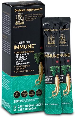 المناعة [مستخلص الجينسنغ الأحمر الكوري مع العصي السائلة من نبات البلسان] دعم المناعة الكورية، معزز الدورة الدموية، مكمل للطاقة الطبيعية، باناكس الجينسنغ الآسيوي بعمر 6 سنوات - 10 قطع in Kuwait