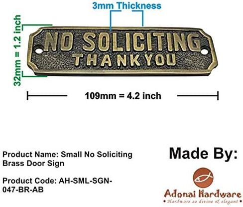 لافتة باب نحاسية صغيرة "NO SOLICITING" من Adonai Hardware - نحاس عتيق in Kuwait