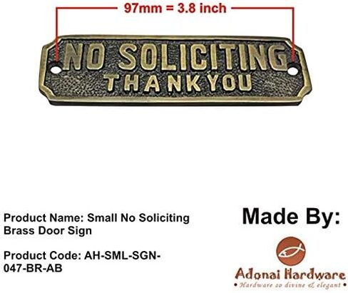 لافتة باب نحاسية صغيرة "NO SOLICITING" من Adonai Hardware - نحاس عتيق in Kuwait