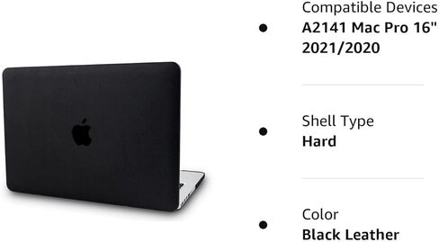 متوافق مع غطاء حماية MacBook Pro مقاس 16 بوصة إصدار 2020 2019 A2141 مع شريط اللمس وخاصية التعرف على الوجه وغطاء صلب من الجلد الإيطالي (جلد أسود) in Kuwait