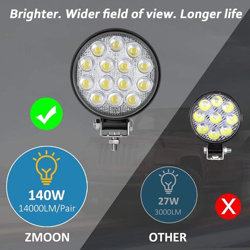 Zmoon Led شريط ضوء دائري 2 قطعة 4.5 بوصة 140 وات 14000 لومن مع حزام حلقة LED (10 أقدام / 2 رصاص)، شريط إضاءة للقيادة على الطرق الوعرة للضباب لسيارات الجيب وسيارات الدفع الرباعي والشاحنات وATV والقارب in Kuwait