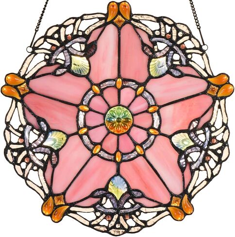 Bieye W10072 Baroque Tiffany Style Stained Glass Window Hanging Panel 12 inches Wide Round with Five-Pointed Star Design (Green) in Saudi Arabia