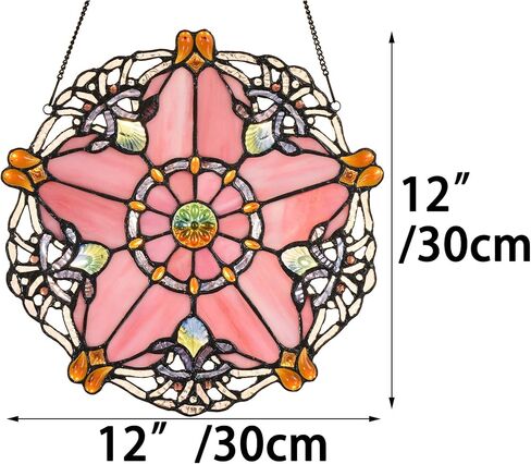 Bieye W10072 Baroque Tiffany Style Stained Glass Window Hanging Panel 12 inches Wide Round with Five-Pointed Star Design (Green) in Saudi Arabia