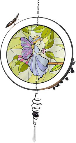 نافذة معلقة من الزجاج الملون، ملاك الشمس الجنية لتزيين النوافذ، تزيين نافذة اللوحة الزجاجية متعددة الألوان على الوجهين in Kuwait