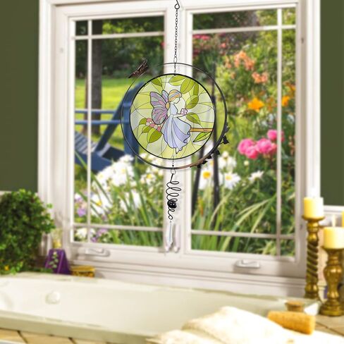 نافذة معلقة من الزجاج الملون، ملاك الشمس الجنية لتزيين النوافذ، تزيين نافذة اللوحة الزجاجية متعددة الألوان على الوجهين in Kuwait