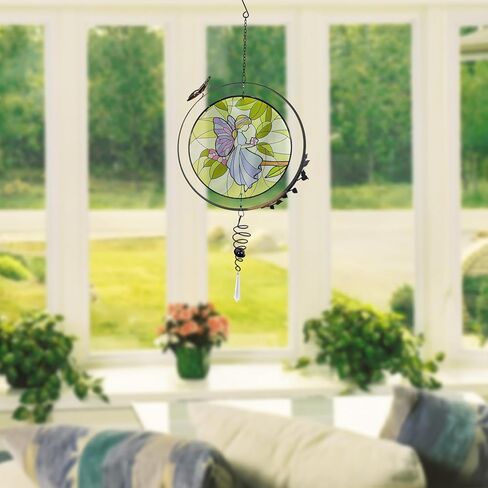 نافذة معلقة من الزجاج الملون، ملاك الشمس الجنية لتزيين النوافذ، تزيين نافذة اللوحة الزجاجية متعددة الألوان على الوجهين in Kuwait