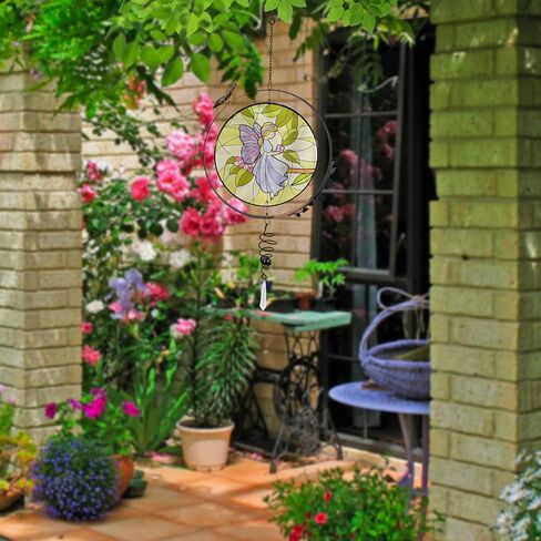 نافذة معلقة من الزجاج الملون، ملاك الشمس الجنية لتزيين النوافذ، تزيين نافذة اللوحة الزجاجية متعددة الألوان على الوجهين in Kuwait