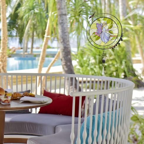 نافذة معلقة من الزجاج الملون، ملاك الشمس الجنية لتزيين النوافذ، تزيين نافذة اللوحة الزجاجية متعددة الألوان على الوجهين in Kuwait