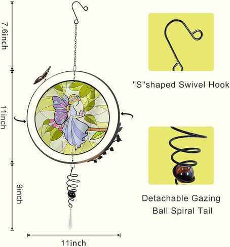 نافذة معلقة من الزجاج الملون، ملاك الشمس الجنية لتزيين النوافذ، تزيين نافذة اللوحة الزجاجية متعددة الألوان على الوجهين in Kuwait