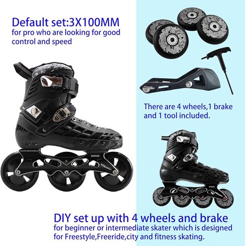 Inline Skates Adults Female Male, 3 Wheels 100mm Inline Blades for Women Men, Versatile Professional Outdoor Fitness Speed Skates for Unisex in Kuwait