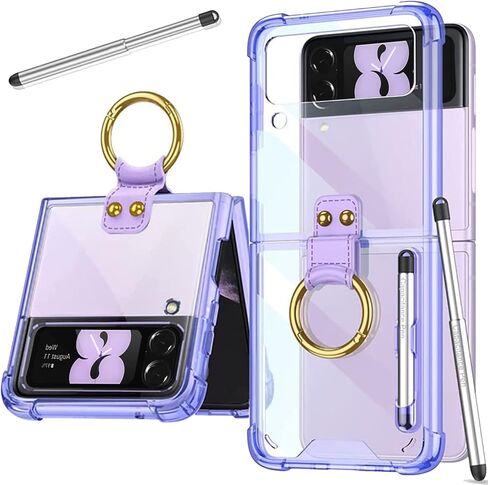 جراب Miimall متوافق مع هاتف Samsung Galaxy Z Flip 4 2022 مع قلم، جراب Flip 4 رفيع للغاية مع حامل حلقي، جراب شفاف ناعم من مادة TPU+PC مقاوم للصدمات ومضاد للخدش لهاتف Samsung Z Flip 4 (شفاف) in Kuwait