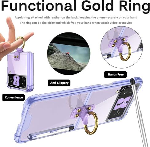 جراب Miimall متوافق مع هاتف Samsung Galaxy Z Flip 4 2022 مع قلم، جراب Flip 4 رفيع للغاية مع حامل حلقي، جراب شفاف ناعم من مادة TPU+PC مقاوم للصدمات ومضاد للخدش لهاتف Samsung Z Flip 4 (شفاف) in Kuwait