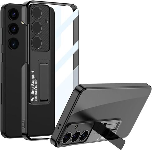 Miimall Slim Case for Samsung Galaxy S24 Plus Case with Kickstand, Raised Full Camera Protector Hard PC Clear Anti-Yellow Thin Anti-Scratch Shockproof Phone Case for S24 Plus Case Stand, Black in Saudi Arabia