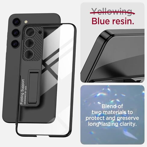 Miimall Slim Case for Samsung Galaxy S24 Plus Case with Kickstand, Raised Full Camera Protector Hard PC Clear Anti-Yellow Thin Anti-Scratch Shockproof Phone Case for S24 Plus Case Stand, Black in Saudi Arabia