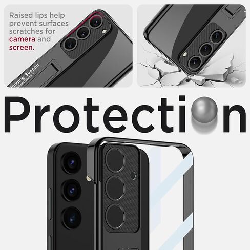Miimall Slim Case for Samsung Galaxy S24 Plus Case with Kickstand, Raised Full Camera Protector Hard PC Clear Anti-Yellow Thin Anti-Scratch Shockproof Phone Case for S24 Plus Case Stand, Black in Saudi Arabia