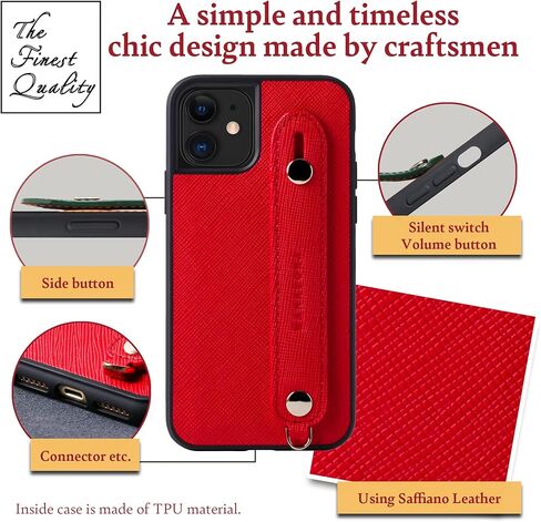 Hanatora] حافظة iPhone 12/12 Pro، جلد سافيانو، حزام معصم، صناعة يدوية، غطاء ممتص للصدمات لهاتف iPhone 12/12 Pro أزرق in Kuwait