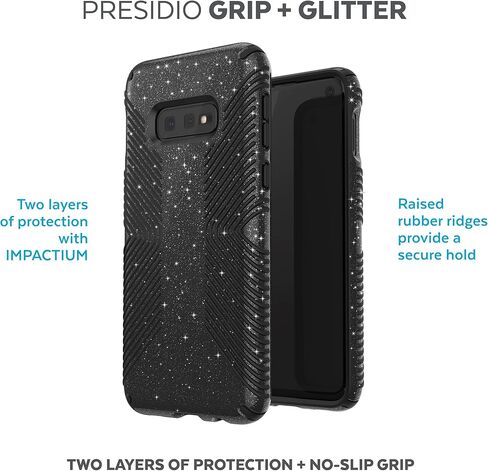 Speck Products Presidio Grip + حافظة لامعة لهاتف Galaxy S10e، أسود سبج لامع مع فضي لامع/أسود (124579-7572) in Kuwait
