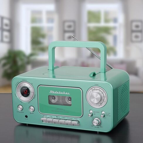 ستوديبيكر SB2135BTTS مشغل أقراص مضغوطة استيريو محمول مع بلوتوث وراديو ستيريو AM/FM ومشغل/مسجل كاسيت in Kuwait