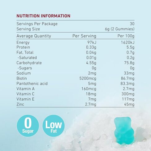 Unichi Hair Boost Gummy, 5200mcg Biotin Formulated with Zinc and Pantothenic Acid for Stronger and Thicker Hair, Great Tasting with Sea Salt & Green Grape Flavour, 60 Count in Saudi Arabia