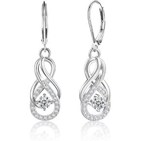 Sterling Silver Dangle Earrings for Women Trendy Hypoallergenic Leverback Silver Drop Earrings with Cubic Zirconia Double Twisted Infinity Heart Ball Charm Dangle Drop Earring Jewelry